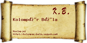 Kolompár Béla névjegykártya